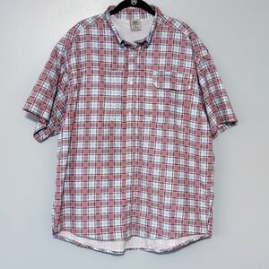 Banded Accelerator Otl Fishing Short Sleeve Ash Red Plaid Shirt Size X-Large